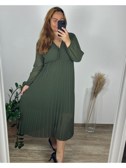 Šaty šifonové plisované elegantní dlouhý rukáv dámské nadrozměr (48/50/52 ONE SIZE) ITALSKÁ MÓDA IMD24312