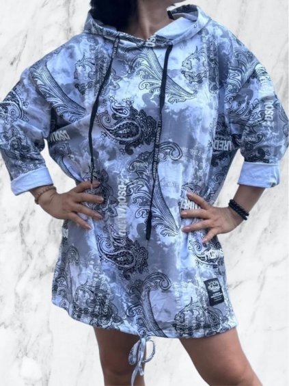 Mikina prodloužená s kapucí 3/4 dlouhý rukáv dámská nadrozměr (52/54 ONE SIZE) ITALSKÁ MÓDA IMD24369