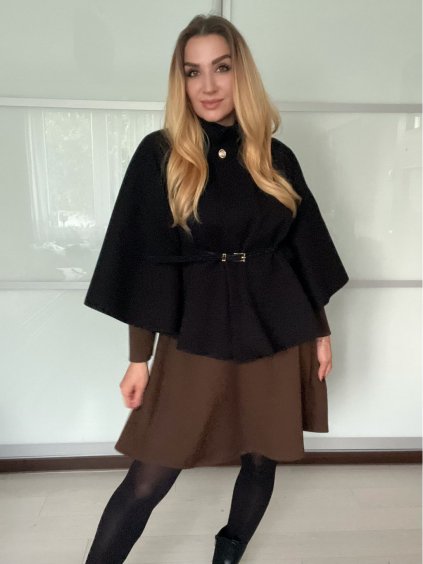 Kabát s páskem dlouhý rukáv dámský nadrozměr (S/M/L ONE SIZE) ITALSKÁ MÓDA IMD24359