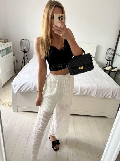 Kalhoty dlouhé letní dámské (S/M ONE SIZE) ITALSKÁ MÓDA IMPSH2410757/DU (Velikost S/M/L, Barva bílá)