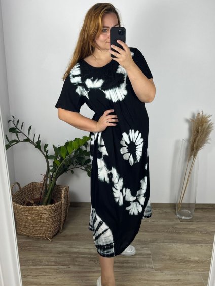 Šaty dlouhé volnočasové krátký rukáv dámské nadrozměr ( M-4XL) ITALSKÁ MÓDA HAG24Y66/DUR (Velikost 3XL/4XL, Barva Černá)