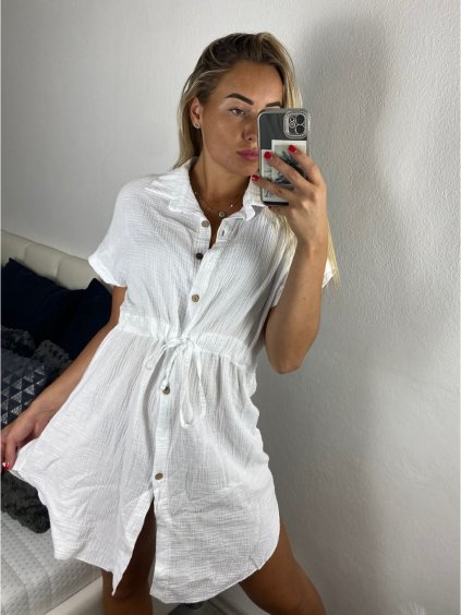 Šaty košilové mušelínové dámské (S/M ONE SIZE) ITALSKÁ MÓDA IM424MUSA/DR