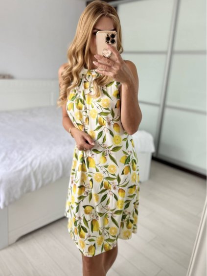 Šaty krátké letní icecool bez rukávů dámské citronky LIMONE (S/M ONE SIZE) ITALSKÁ MÓDA IMM2384269A-8/DU (Velikost S/M/L, Barva bílá)