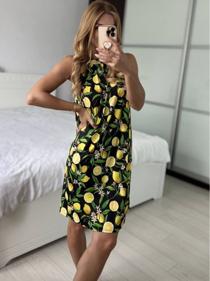 Šaty krátké letní icecool bez rukávů dámské citronky LIMONE (S/M ONE SIZE) ITALSKÁ MÓDA IMM2384269A-9/DU (Velikost S/M/L, Barva Černá)
