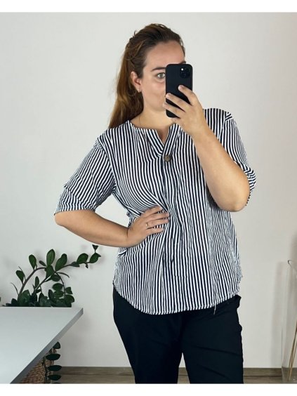 Tunika košilová krátký rukáv dámská nadrozměr (50/52 ONE SIZE) ITALSKá MODA IMSM24LEXI/DUR (Velikost 50/52, Barva modrá)