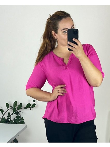 Tunika krátký rukáv dámská nadrozměr (48/50 ONE SIZE) ITALSKÁ MÓDA IM724FRANCESCA/DU (Velikost 48/50, Barva tmavě růžová)
