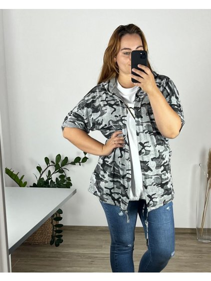 Cardigan dlouhý rukáv dámský nadrozměr (52/54 ONE SIZE) ITALSKÁ MÓDA IMWQ24MASKA/DU (Velikost 52/54, Barva šedá)