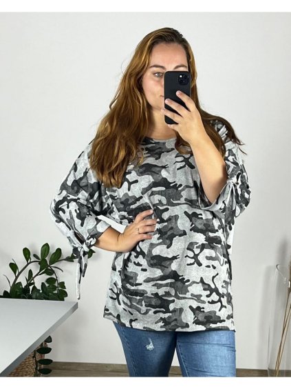 Tunika dlouhý rukáv dámská nadrozměr (56/58 ONE SIZE) ITALSKÁ MÓDA IMWQ24KASKADA/DU (Velikost 56/58, Barva šedá)