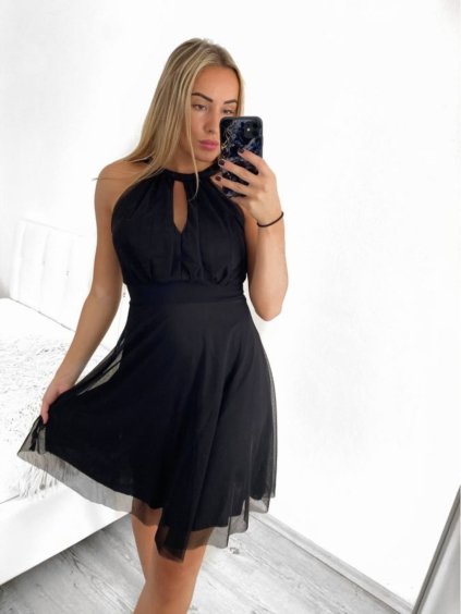 Šaty společenské bez rukávu dámské (S/M ONE SIZE) ITALSKÁ MÓDA IMPSH2435901/DUR (Velikost S/M, Barva Černá)