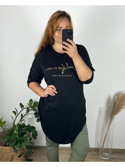 Tunika dlouhý rukáv dámské nadrozměr (54/56/58 ONE SIZE) ITALSKÁ MÓDA IM424537/DU (Velikost 56/58, Barva Černá)