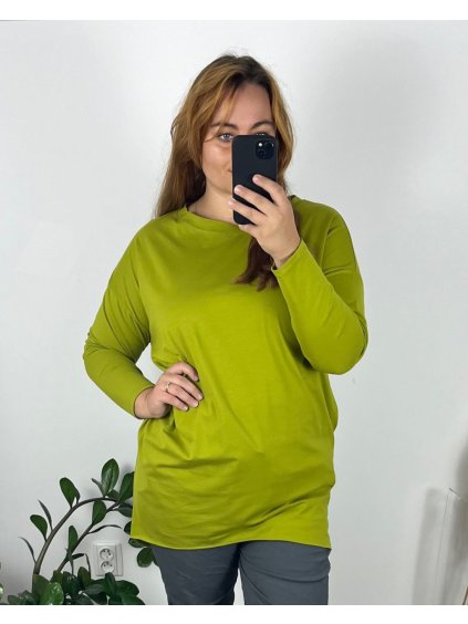 Tunika prodloužená dlouhý rukáv dámská nadrozměr (56/58 ONE SIZE) ITALSKÁ MÓDA IMC24394/DU (Velikost 56/58, Barva zelená)