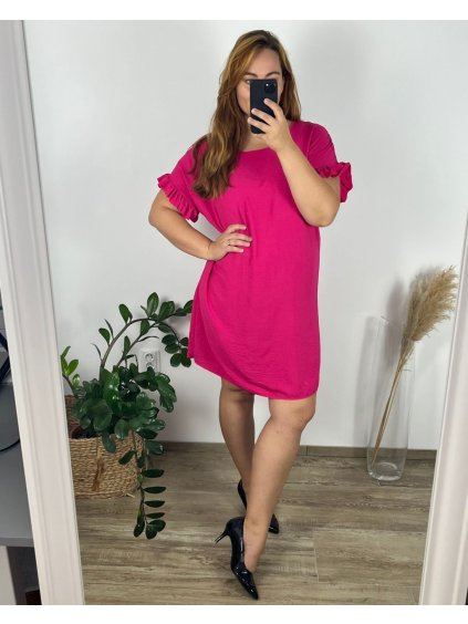 Šaty krátký rukáv dámské nadrozměr (52/54 ONE SIZE) ITALSKá MóDA IM424307/DR (Velikost 52/54, Barva tmavě růžová)