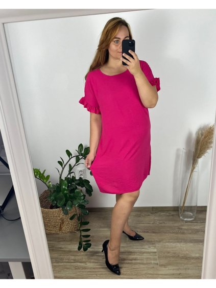 Šaty krátký rukáv dámské nadrozměr (52/54 ONE SIZE) ITALSKá MóDA IM424307/DR (Velikost 52/54, Barva tmavě růžová)
