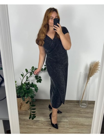 Šaty elegantní společenské bez rukávu dámské (40-50) POLSKÁ MÓDA PMFF24GORANA/DR (Velikost 48, Barva Černá)