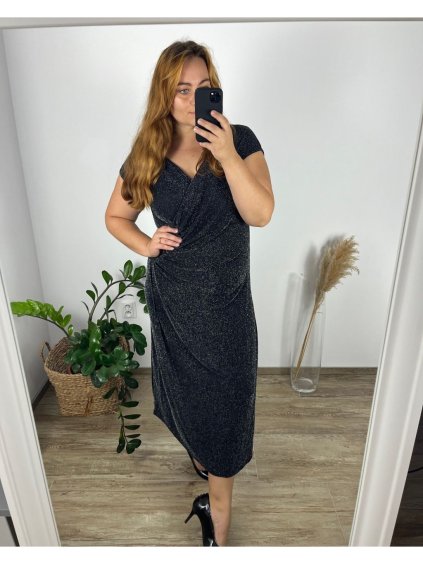 Šaty elegantní společenské bez rukávu dámské (40-50) POLSKÁ MÓDA PMFF24GORANA/DR (Velikost 48, Barva Černá)