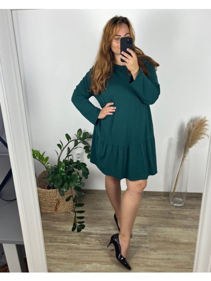 Šaty volnočasové dlouhý rukáv dámské nadrozměr (56/58 ONE SIZE) ITALSKá MóDA IM424LAILA/DR (Velikost 56/58, Barva zelená smaragdová)