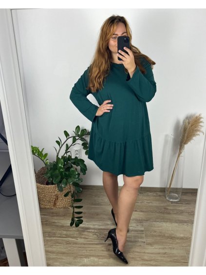 Šaty volnočasové dlouhý rukáv dámské nadrozměr (56/58 ONE SIZE) ITALSKá MóDA IM424LAILA/DR (Velikost 56/58, Barva zelená smaragdová)