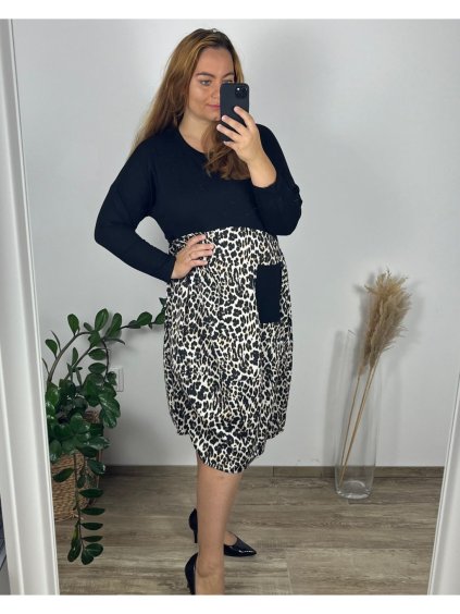 Šaty volnočasové dlouhý rukáv dámské nadrozměr (56/58 ONE SIZE) ITALSKá MóDA IM424572-3/DUR (Velikost 56/58, Barva Černá)