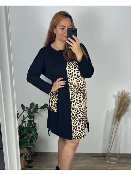 Šaty volnočasové dlouhý rukáv dámské nadrozměr (56/58 ONE SIZE) ITALSKá MóDA IM424524-1/DUR (Velikost 56/58, Barva Černá)