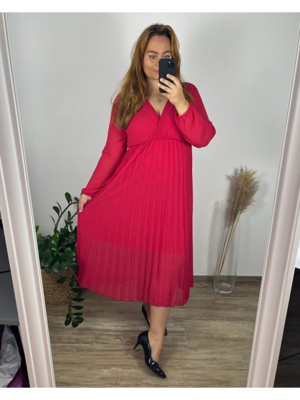 Šaty šifonové plisované elegantní dlouhý rukáv dámské nadrozměr (48/50/52 ONE SIZE) ITALSKÁ MÓDA IMD24312/DUR