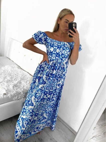 Šaty dlouhé letní carmen dámské SANTORINI  (S/M ONE SIZE) ITALSKÁ MÓDA IMPBB2323598-1/DUR