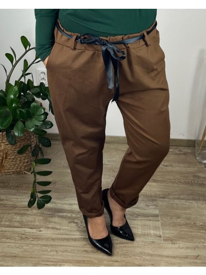 Kalhoty dámské (52/54 ONE SIZE) ITALSKá MóDA IM424IZINA/DU (Velikost 52/54, Barva hnědá světlá)