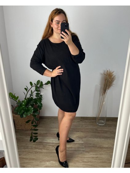 Šaty teplé dlouhý rukáv dámské nadrozměr (56/58 ONE SIZE) ITALSKÁ MÓDA IM424EVELIN/DU (Velikost 56/58, Barva Černá)