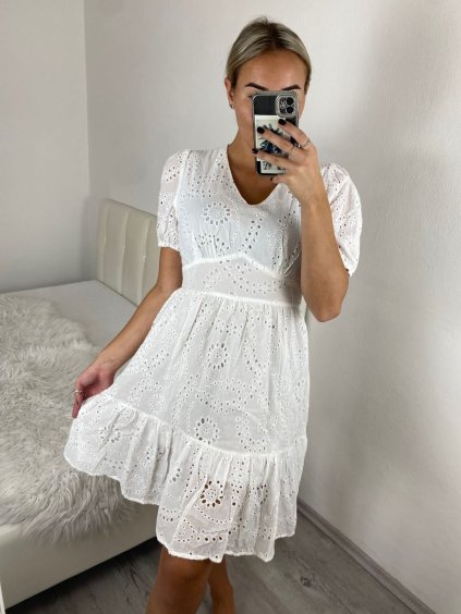 Šaty letní boho krajkové krátký rukáv dámské (S/M ONE SIZE) ITALSKÁ MÓDA IMPEM2323084/DU (Velikost S/M, Barva bílá)