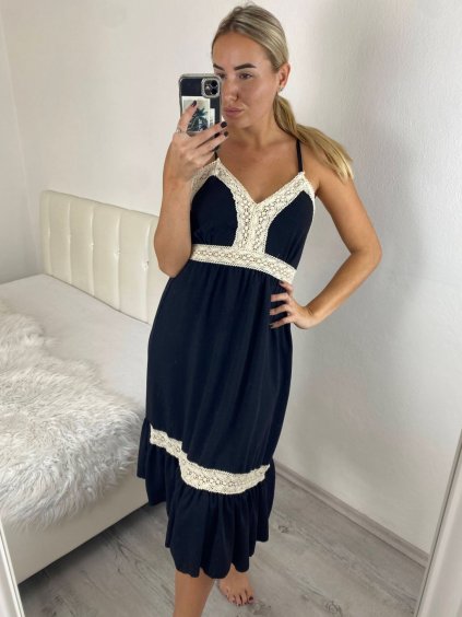 Šaty letní na ramínka dámské (S/M ONE SIZE) ITALSKÁ MÓDA IMPBB242N57296/DU (Velikost S/M, Barva Černá)
