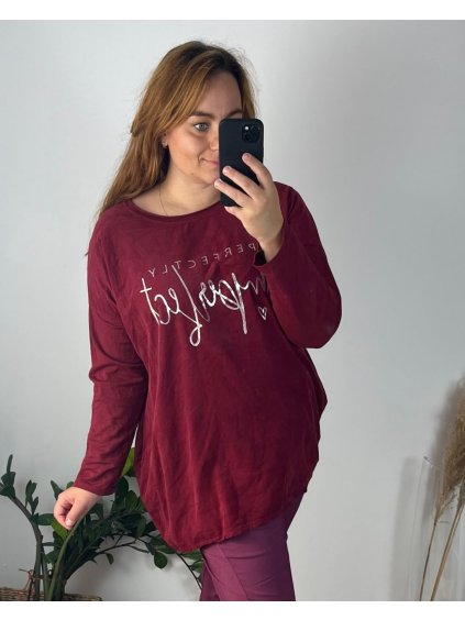 Tunika  dlouhý rukáv dámská nadrozměr (54/56 ONE SIZE) ITALSKá MóDA IM424PERFECTLY/DU (Velikost 54/56, Barva vínová)