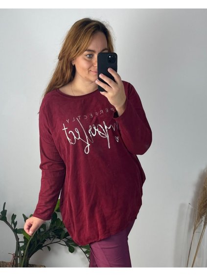 Tunika  dlouhý rukáv dámská nadrozměr (54/56 ONE SIZE) ITALSKá MóDA IM424PERFECTLY/DU (Velikost 54/56, Barva vínová)