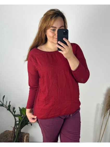 Tunika s přívěskem dlouhý rukáv dámská nadrozměr (52/54 ONE SIZE) ITALSKÁ MÓDA IMC24377/DU (Velikost 52/54, Barva vínová)