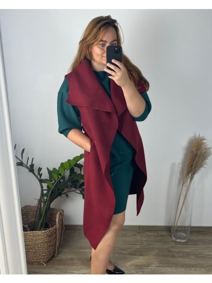 Vesta flauš dlouhá bez rukávů dámská nadrozměr (M/L/XL ONE SIZE) ITALSKÁ MÓDA IMD22900/DU (Velikost L/XL, Barva vínová)