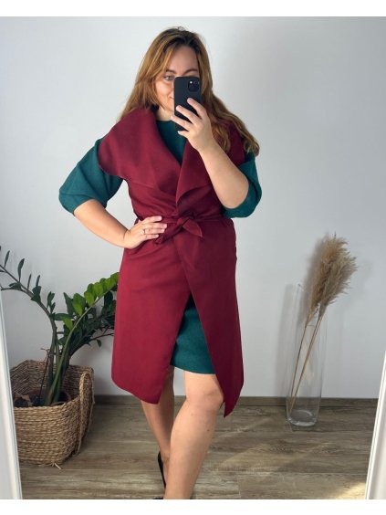 Vesta flauš dlouhá bez rukávů dámská nadrozměr (M/L/XL ONE SIZE) ITALSKÁ MÓDA IMD22900/DUR (Velikost M/L/XL, Barva vínová)