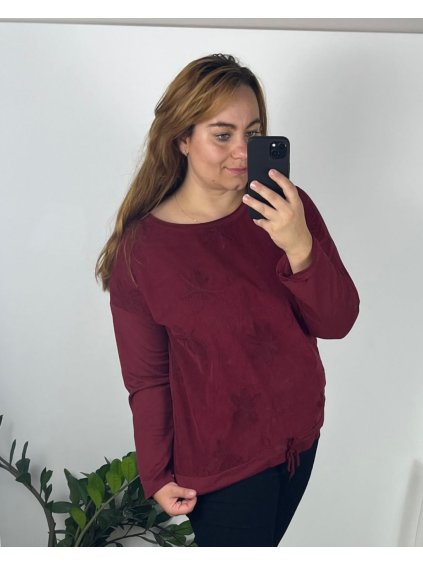 Tunika s dlouhý rukáv dámská nadrozměr (54/56 ONE SIZE) ITALSKÁ MÓDA IMC24PLANTS/DU (Velikost 54/56, Barva vínová)