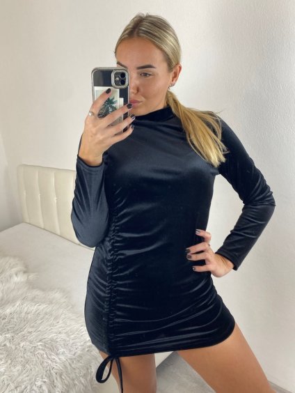 Šaty sametové dlouhý rukáv dámské (S/M ONE SIZE) ITALSKÁ MÓDA IMM23M3530/DU (Velikost S/M, Barva Černá)