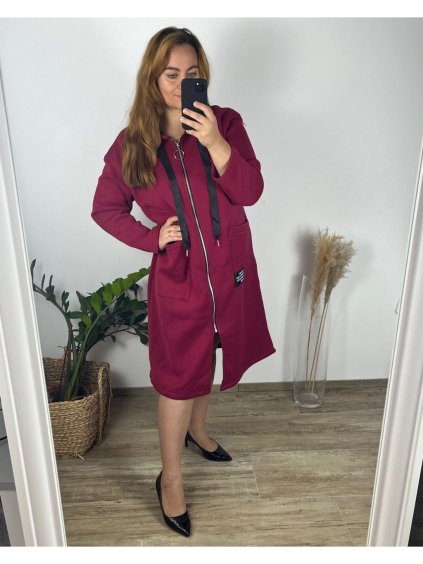 Mikina dlouhá oversize na zip s kapucí dlouhý rukáv dámská nadrozměr (54/56 ONE SIZE) ITALSKÁ MÓDA IM424ELENA/DU