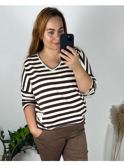Tunika 3/4 rukáv dámská nadrozměr (46/48 ONE SIZE) ITALSKÁ MÓDA IMWCE243497/DUR (Velikost 46/48, Barva hnědá)
