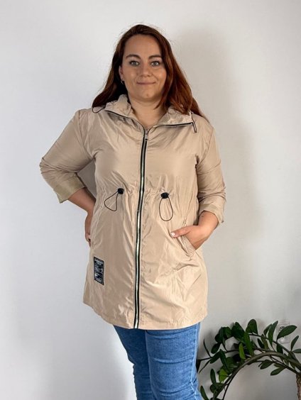 Bunda slabá s kapucí 3/4 dlouhý rukáv dámská nadrozměr HOPE (46/48/50 ONE SIZE) ITALSKÁ MÓDA IMC24413/DR (Velikost 48/50, Barva Černá)