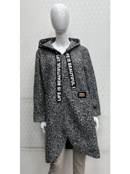 Kabát podzimní beránkový dámský nadrozměr (XL/2XL ONE SIZE) ITALSKÁ MÓDA IMWD223377/DR (Velikost XL/2XL, Barva šedá)
