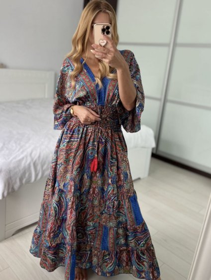 Šaty dlouhé letní zavinovací indické krátký rukáv dámské (S/M/L ONE SIZE) INDICKÁ MÓDA IMWKA24567-5/DUR (Velikost M/L, Barva červená)