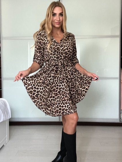 Šaty košilové dlouhý rukáv dámské nadrozměr (S/M ONE SIZE) ITALSKÁ MÓDA IMC24400-1/DR (Velikost S/M, Barva hnědá)