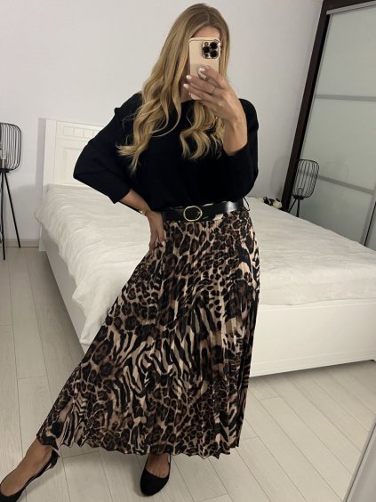 Sukně dlouhá skládaná dámská (S/M/L ONE SIZE) ITALSKÁ MÓDA IMM24M4304A-1/DUR (Velikost S/M, Barva hnědá)