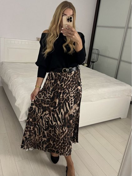 Sukně dlouhá skládaná dámská (S/M/L ONE SIZE) ITALSKÁ MÓDA IMM24M4304A-1/DUR (Velikost S/M, Barva hnědá)