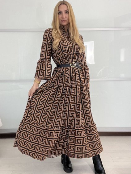 Šaty dlouhé  dlouhý rukáv dámské (M/L ONE SIZE) ITALSKá MóDA IM424TERA-4/DU (Velikost M/L, Barva hnědá)