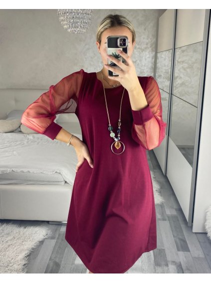 Šaty elegantní s přívěskem dlouhý rukáv dámské (S/M/L ONE SIZE) ITALSKÁ MÓDA IM424NEKLESA/DR (Velikost S/M/L, Barva Černá)