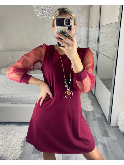 Šaty elegantní s přívěskem dlouhý rukáv dámské (S/M/L ONE SIZE) ITALSKÁ MÓDA IM424NEKLESA/DR (Velikost S/M/L, Barva Černá)