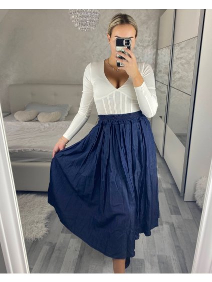 Sukně dlouhá dámská (S/M/L ONE SIZE) ITALSKÁ MÓDA IM424COLETA/DR (Velikost S/M/L, Barva modrá)