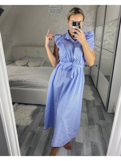 Šaty košilové plátěné bez rukávu dlouhé dámské proužek  (uni s/m) ITALSKá MóDA IMM24BR3239/DR