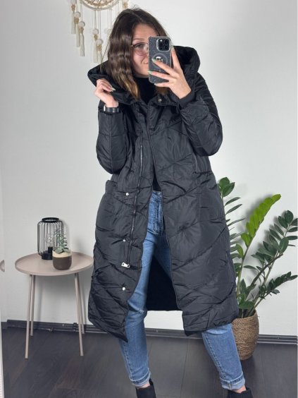 Kabát zimní s kapucí dámska  LHD fashion (S-2XL) LHD-2M-033-1/DR (Velikost S, Barva Černá)